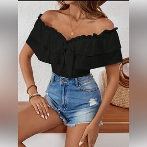 Elegant Black Off-Shoulder Ruffle Top